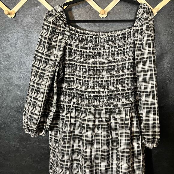 LOFT Black and White Plaid Midi Dress - Picture 3 of 11